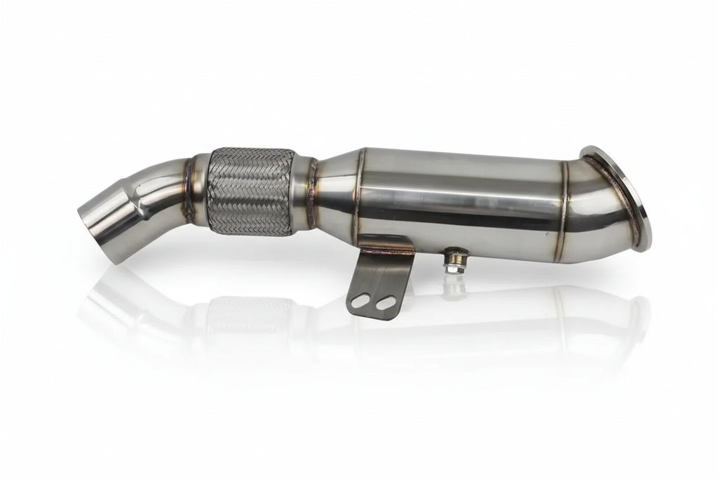 Car exhaust pipe with REEM M logo on a white background