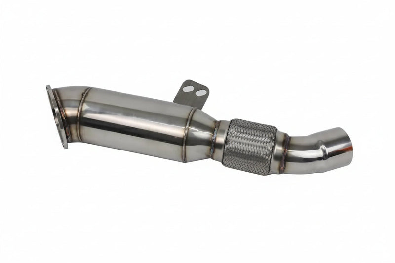 Metallic exhaust pipe with REEM branding on a white background