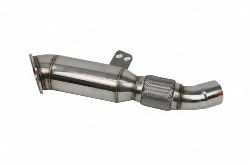 Metallic exhaust pipe with REEM branding on a white background